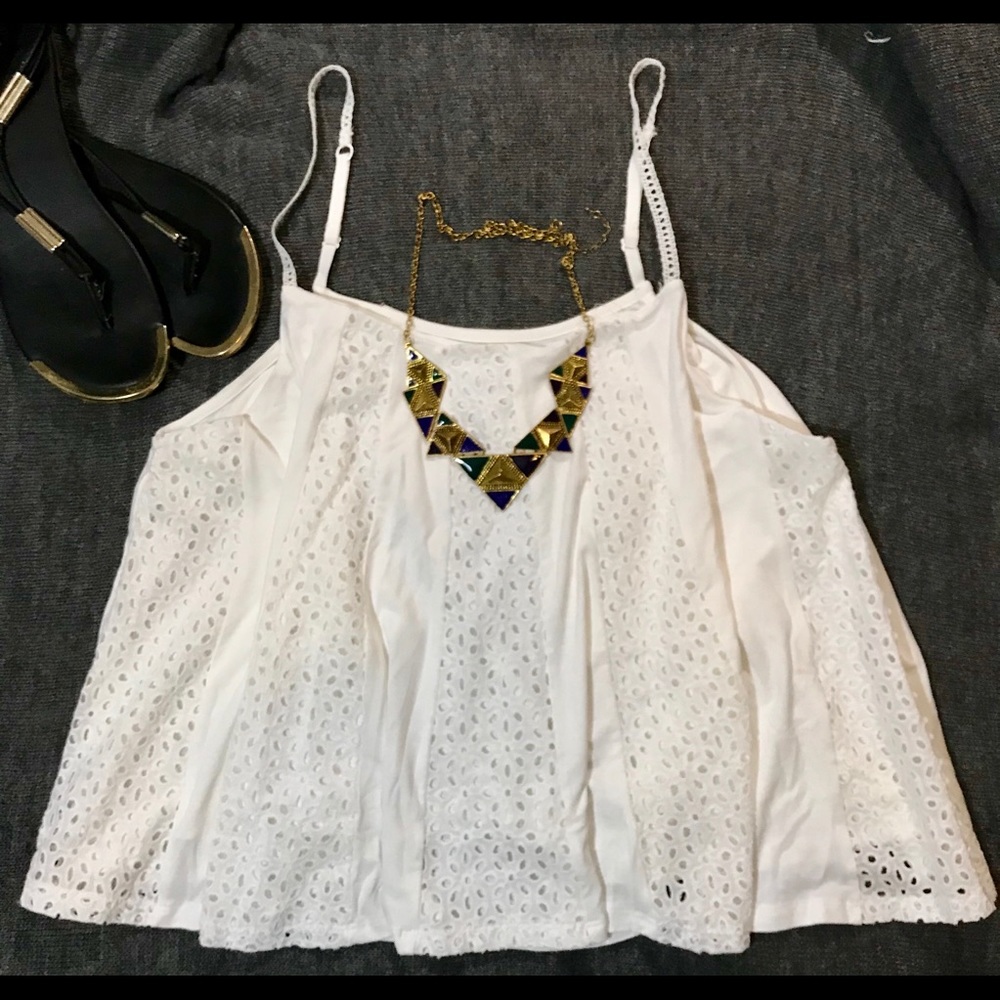 Rue 21 White Mixed Eyelet Spaghetti Strap Tank Top